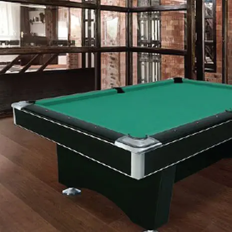 Black pool table with green felt