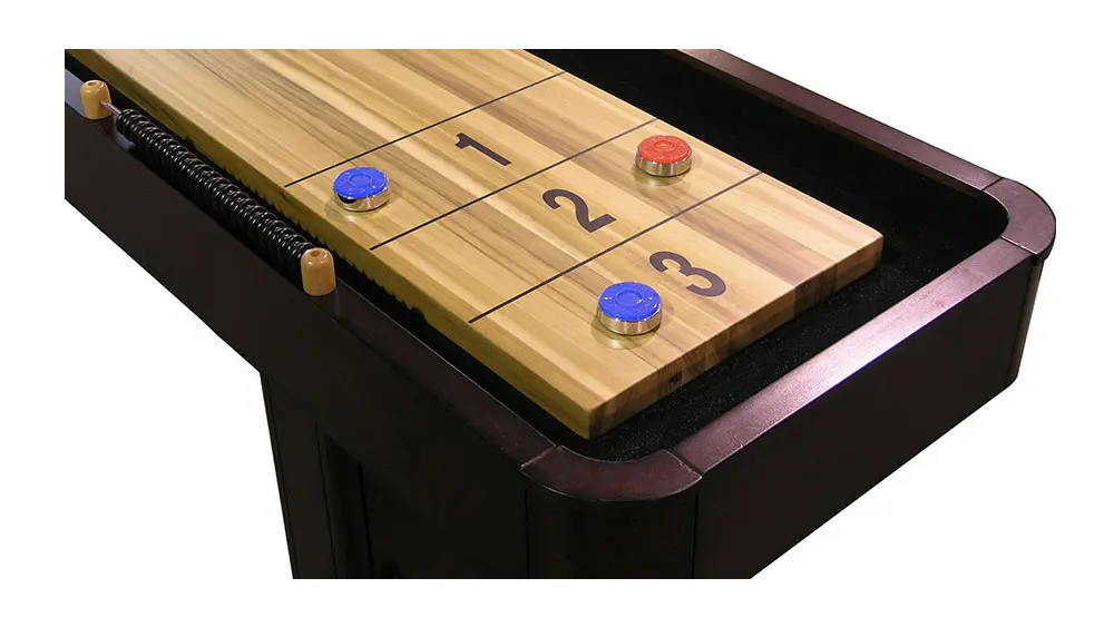 A shuffleboard's scoring area.